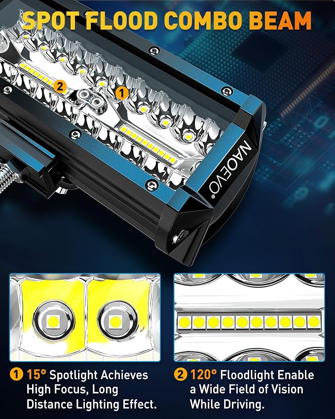 NAOEVO 7 Inch LED Light Bar, LED Off Road/Fog Lights, Work - Image 4