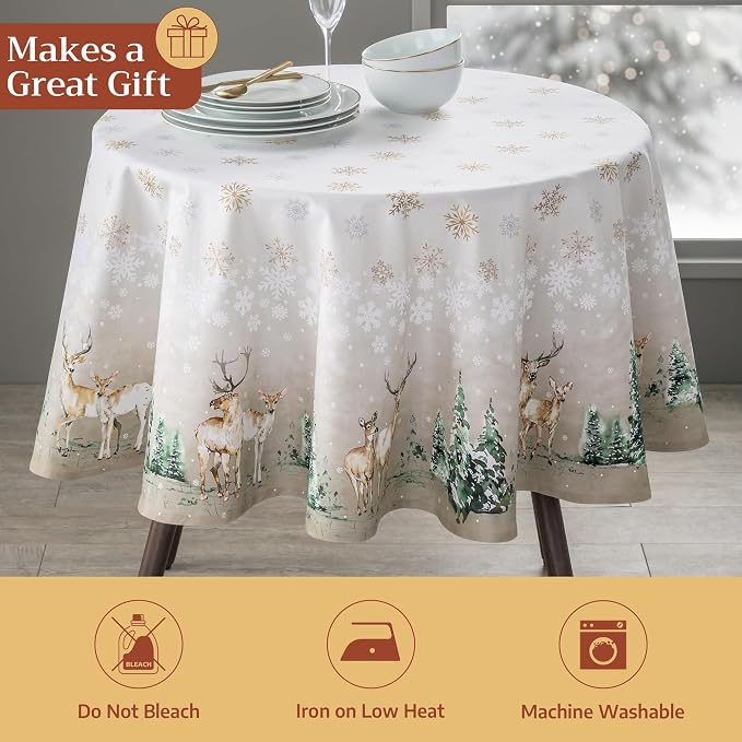Maison d' Hermine Table Cloth Round Table 100% Cotton 63 Inches Fall Tablecloth - Image 5