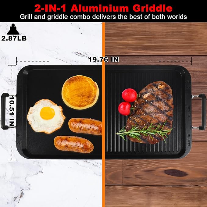 Vayepro 2-in-1 Stove Top Griddle & Grill Pan, 20 Inch Non-Stick Double Burner - Image 2