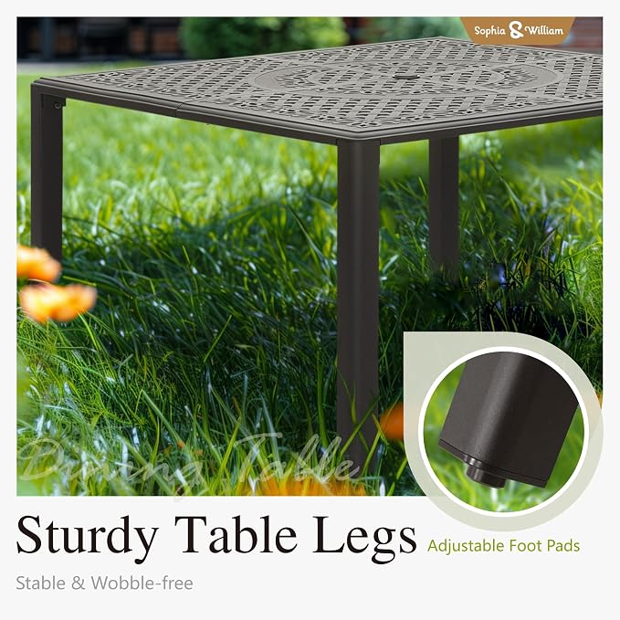 Sophia & William Outdoor Dining Table 4-Person Square Cast Aluminium, Patio - Image 7