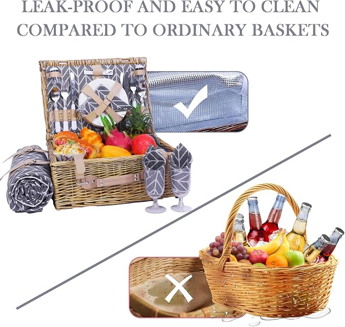 Neti Neti Wicker Picnic Basket for 4 - Image 6
