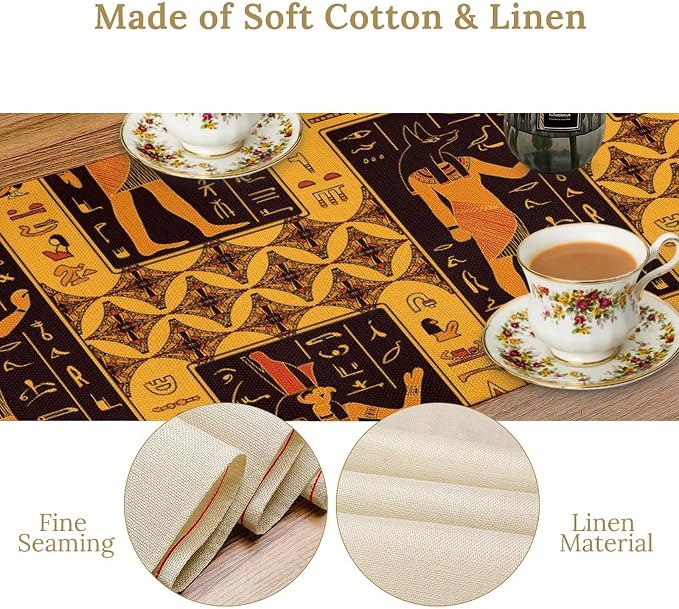 Retro Egypt Table Runner, Vintage Egyptian Gods Ancient Egyptian Hieroglyphs - Image 4
