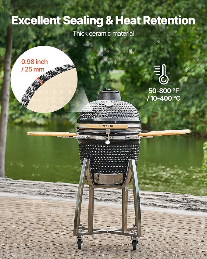 VEVOR Charcoal Smoker and Grill, Movable Ceramic Barbecue Grill - Image 3