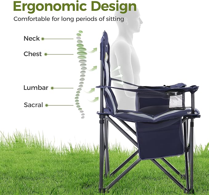 Folding Camping Chair, Blue Steel Frame, 450 lb Capacity