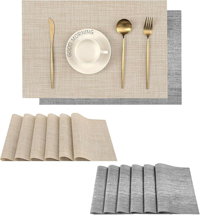 Leetaltree 6PC Grey& 6PC Beige Placemats Set of 12 by Leetaltree-ArtatEveryTable