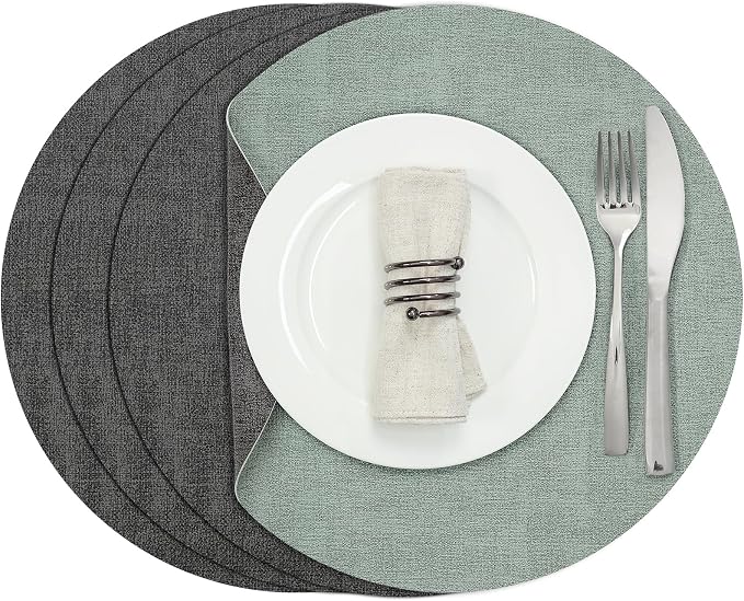 Myir JUN Round Placemats Dual Sided, Faux Leather Place Mats Set of 4 Indoor by MyirJUN