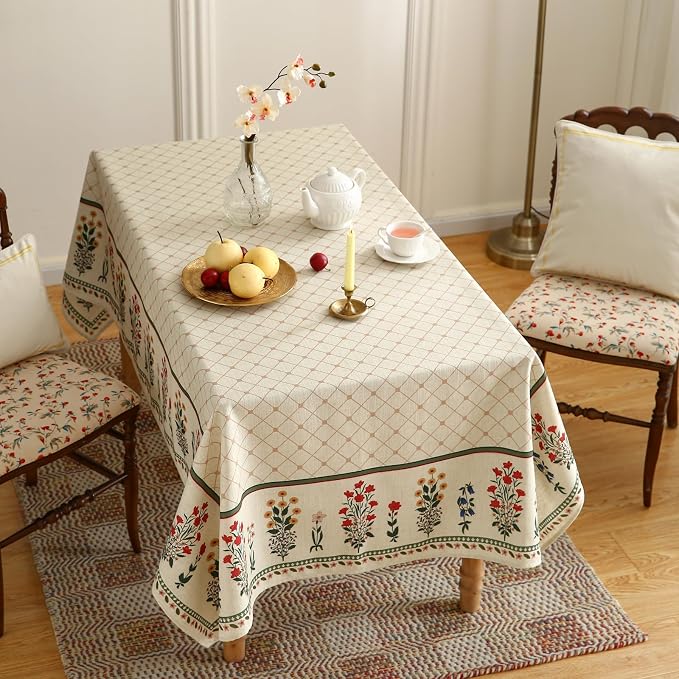 ISAENNE Designer Vintage Linen Floral Small Rectangular Tablecloth, Fall - Image 9