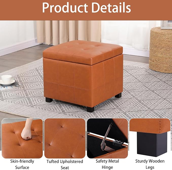 Homebeez Faux Leather Lift Top Storage Ottoman Bench - Image 4