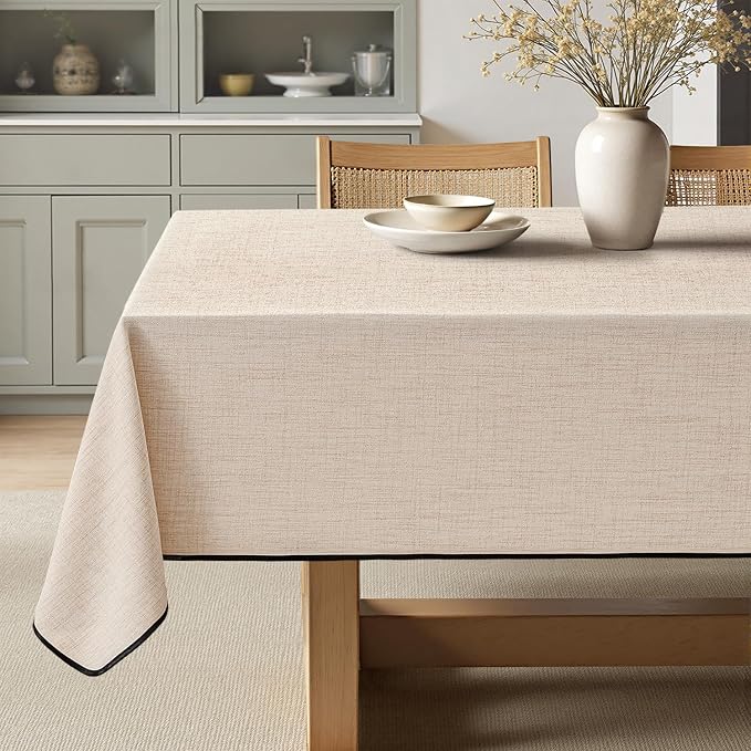 MIULEE Ivory-Black Linen Polyester Tablecloth 60x84 Inch Spring Rectangle Table by MIULEE
