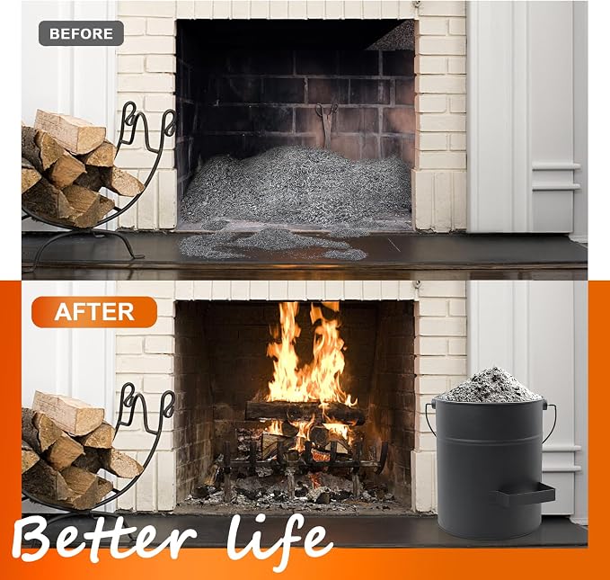 4 Gallon Ash Bucket with Lid and Shovel, Metal Fireplace Ash Bucket with Broom - Image 6