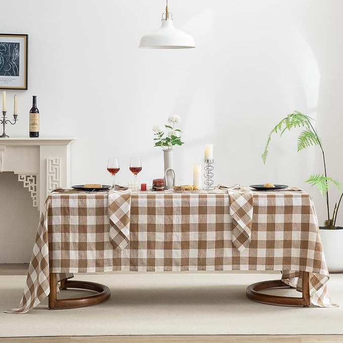 EVERLY 100% Yarn-Dyed Linen Rectangle Tablecloths 60x132Inches - Image 4