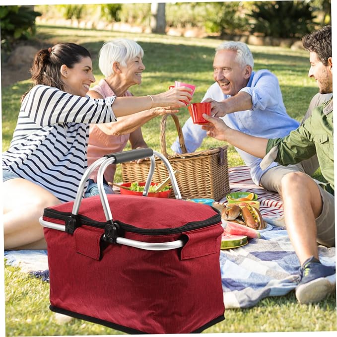 Portable Picnic Basket Handle Insulated Folding Tote Bag - Image 2