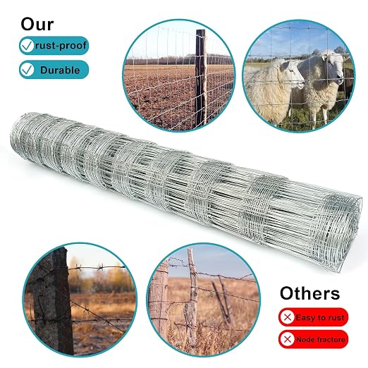 Farm Fence 4ft. x 100ft Galvanized Field Wire Fencing, Heavy Zinc Coating - Image 5