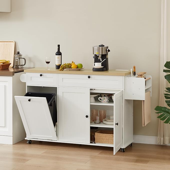 60" Kitchen Island with Power Outlet & Drop Leaf, Kitchen Rolling Island with - Image 8