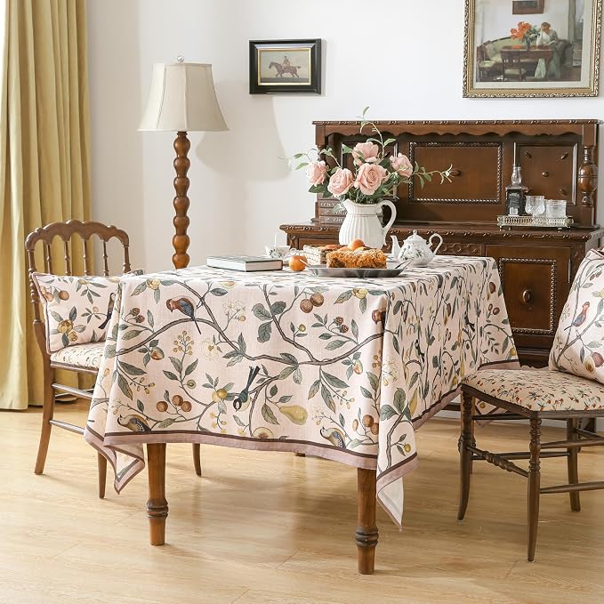 Linen Table Cloth Rectangle, Wrinkle Resistant French Pink Tablecloth Print - Image 3