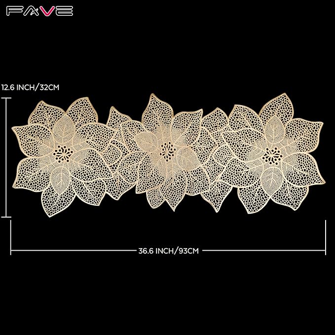 FAVE Gold Table Runners 36 Inches Heat Resistant Table Runner Flower Shaped - Image 2