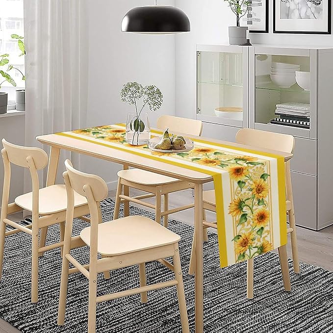 Yellow Sunflower Table Runner, Spring Summer Seasonal Floral Farmhouse Rustic - Image 3