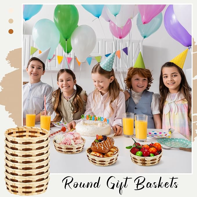 Sintuff 60 Pcs Small Woven Basket Round Bamboo Gift Baskets 6. 5 x 2 Inches - Image 4