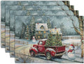 Red Truck Xmas Tree Snowman Christmas Placemats Set of 4 Winter Snowflake by Wnoesat