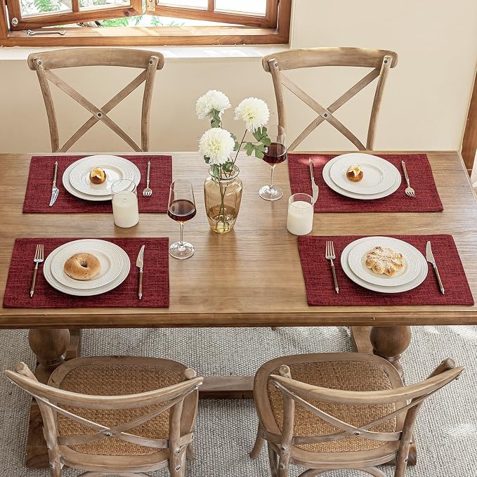 Blue Forest Placemats Set of 4, Dual-Layered Thickened Faux Linen Cloth Place - Image 5