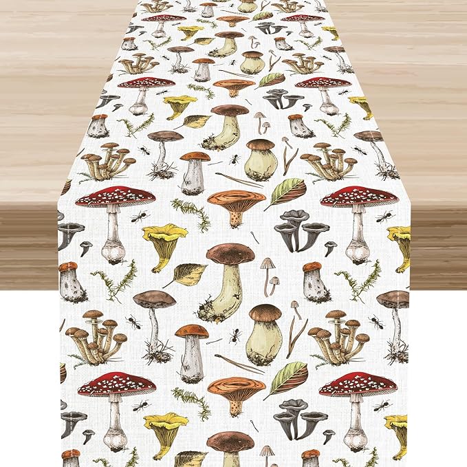 Mushroom Table Runner, Rustic Farmhouse Forest Plants Retro Botanical Country by Unknown