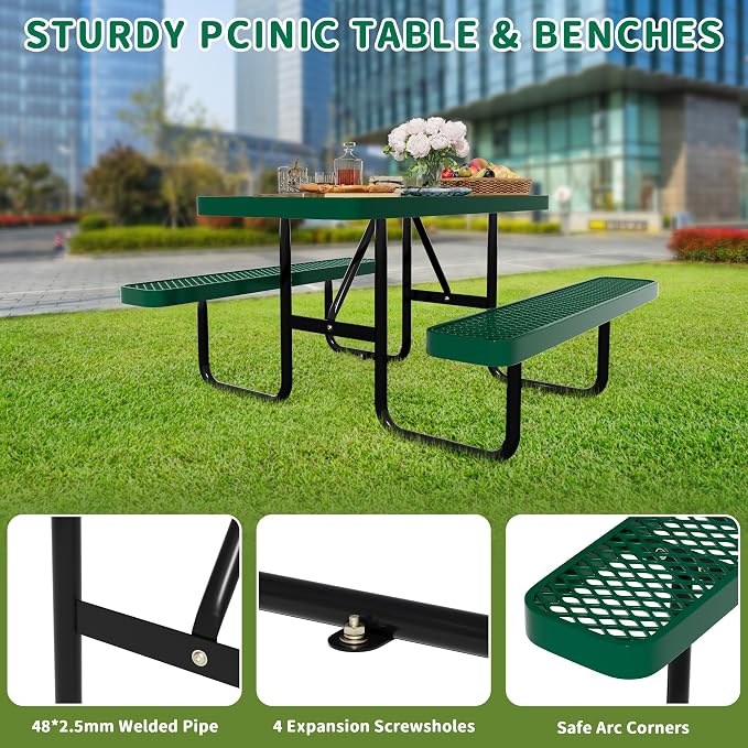 4FT Rectangular Metal Picnic Table - Image 4