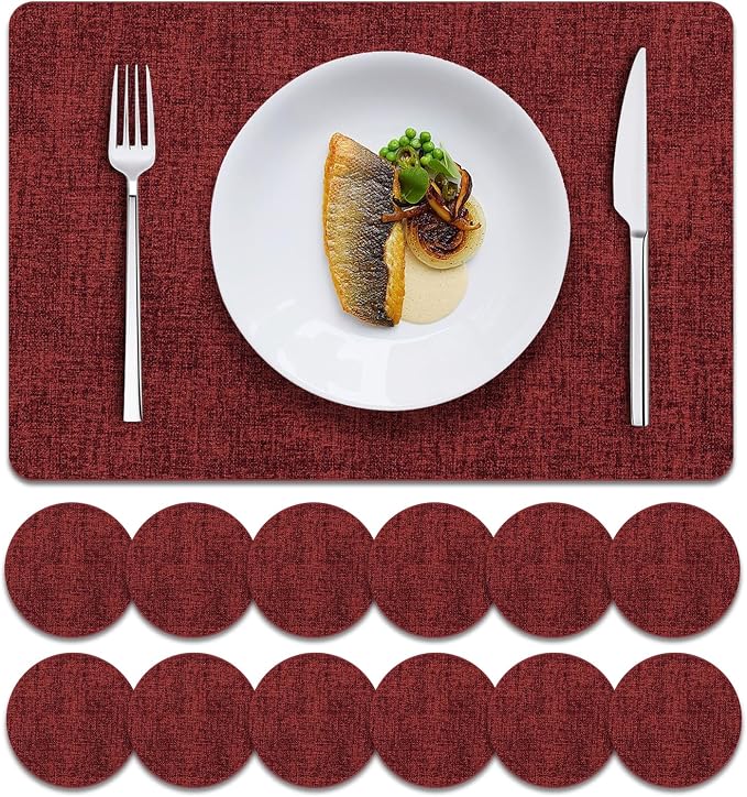 MOSAYT Faux Leather Placemats Set of 12, Heat Resistant Vinyl Place Mats by MOSAYT