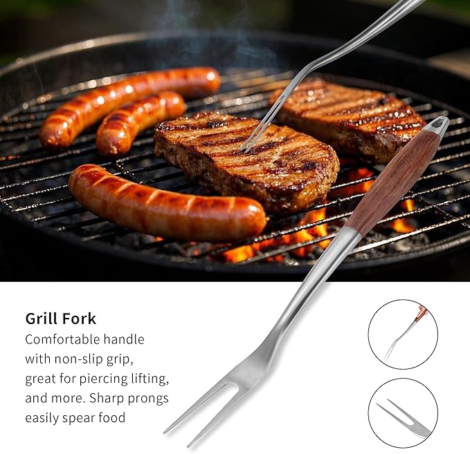 Barbecue Tool Set, 4-Piece Stainless Steel with Rosewood Handles