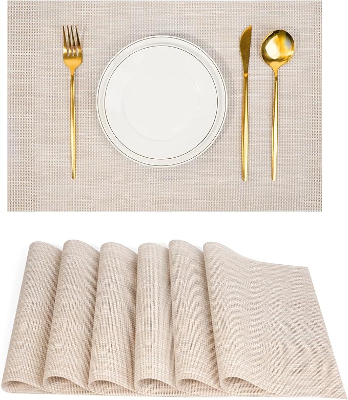 Placemats Set of 6，Non-Slip PVC Weave Table Mats Easy to Clean，Heat Resistant by flohar