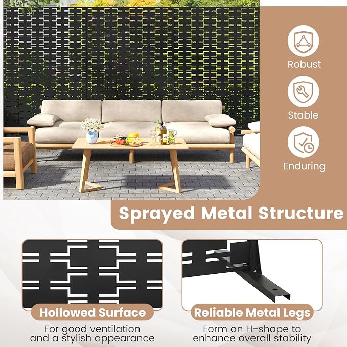 Giantex Metal Privacy Screen 72''H x 48''W, Powder-Coated Decorative Outdoor - Image 4