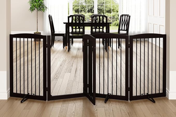 Freestanding Dog Gates with Door Walk Through, 80 inch Wide Gates Indoor by PUPETPO
