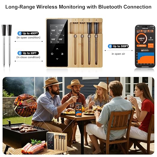 4 Probes Wireless Meat Thermometer, Long Range and Rechargeable Base - Image 6