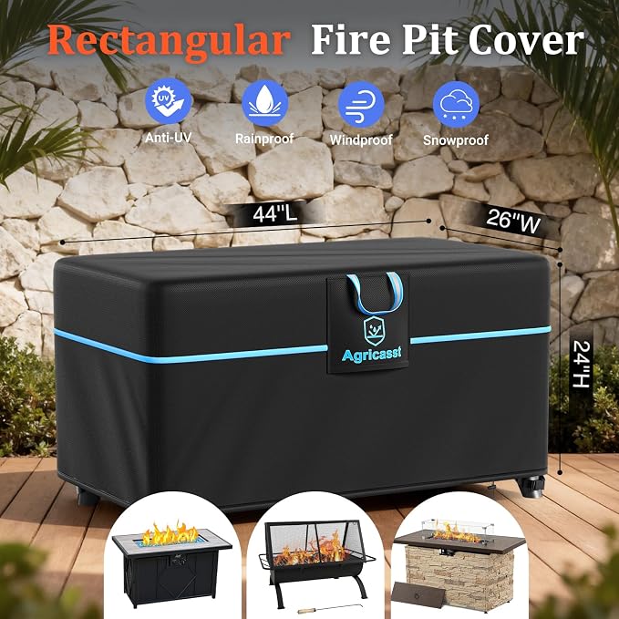 Fire Pit Cover Rectangular for 40''- 44'' Fire Pit, 600D Heavy Duty Firepit - Image 2