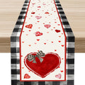 Valentines Day Table Runner, Vintage Red Black Heart Buffalo Plaid Valentines by Unknown