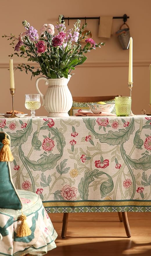 patdrea Designer Vintage Linen Rectangle Tablecloth, Leaves Breathable Pattern - Image 8