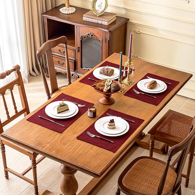 KXN Placemats Set of 8, Dual-Layer Thickened Faux Linen Table Mats, Heat - Image 7