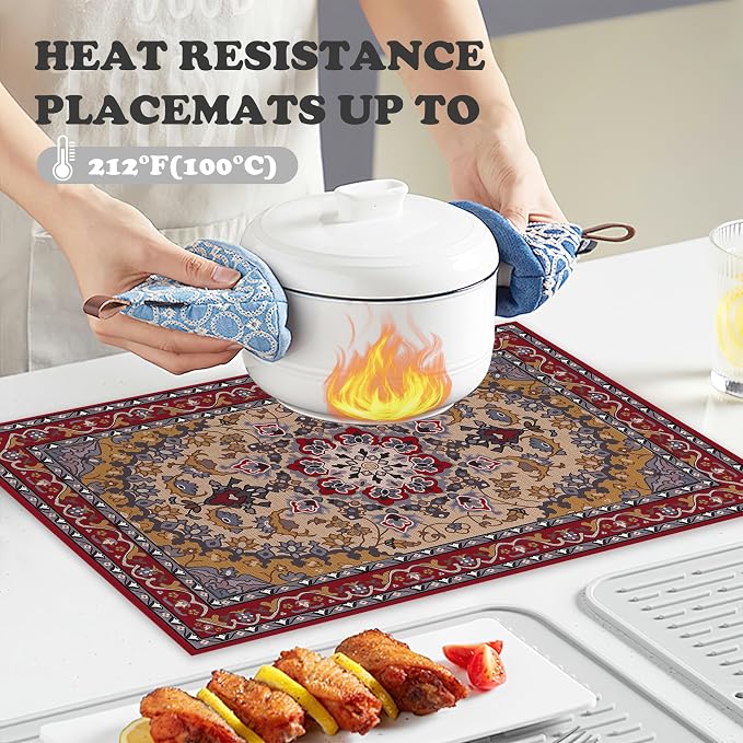 Ethnic Boho Linen Placemats Set of 6, 12x18 Inch Vintage Bohemian Washable - Image 4