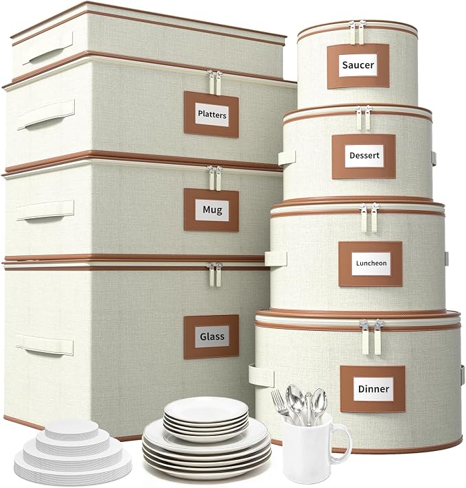 Aokeyee China Storage Containers Hard Shell 8 Piece, Wine Glass, Plate Storage by Aokeyee