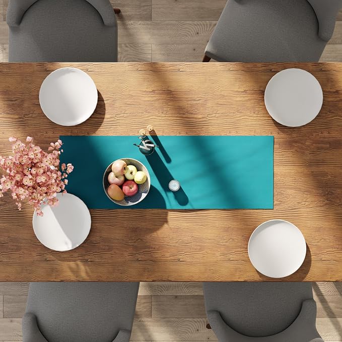 Encasa XO Table Runner 13"x36" Long | Cotton Canvas Fabric | Azul Blue Solid - Image 4