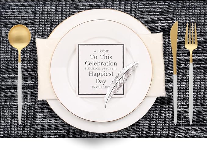 Black Placemats Set of 8, Plastic Vinyl 18" x 12" Place Mats by PandaPalm