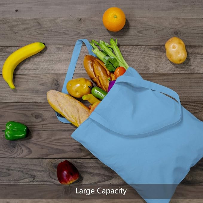 TOPDesign 6-Pack Economical 16"x15" Baby Blue Cotton Tote Bag, Lightweight - Image 4