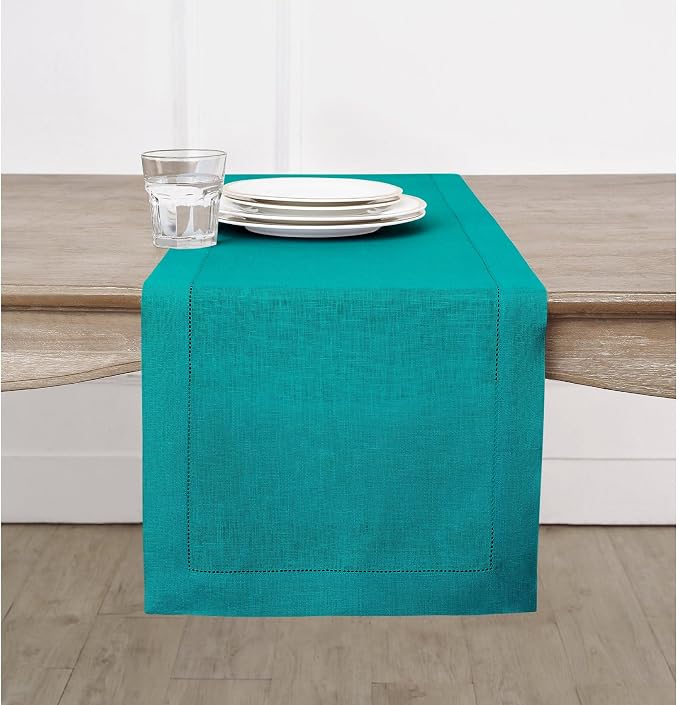 Solino Home Linen Teal Table Runner 144 Inches Long by SolinoHome