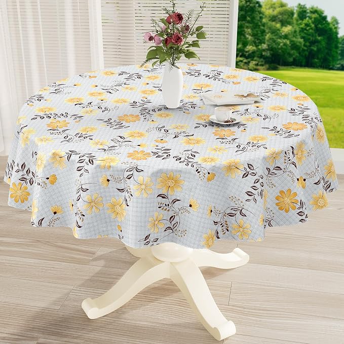 misaya Round Waterproof Vinyl Table Cloth, Wipeable Tablecloth by misaya