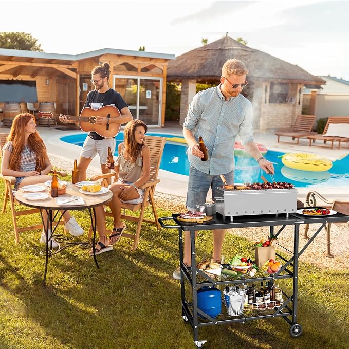 Himix Folding Grill Cart-3 Tier Outdoor Grill Cart - Image 2