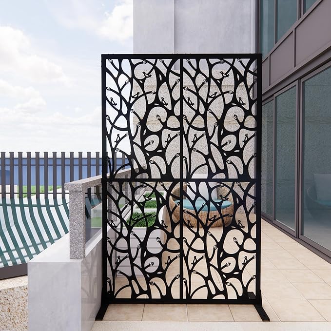 Metal Privacy Screen Room Divider 72" H x 45.3" W, Free Standing Decorative by Gefaxi