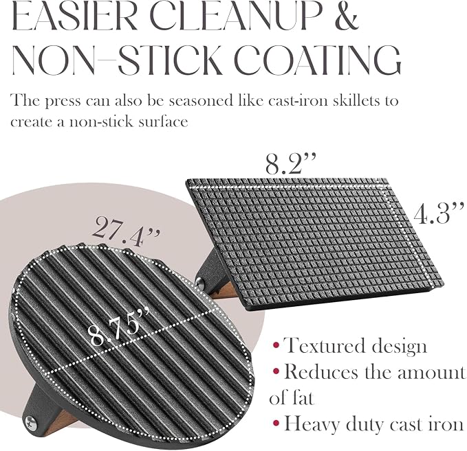 Bellemain Heavy-Duty Cast Iron Grill Press Set – Perfect Smash Burger Press & - Image 5