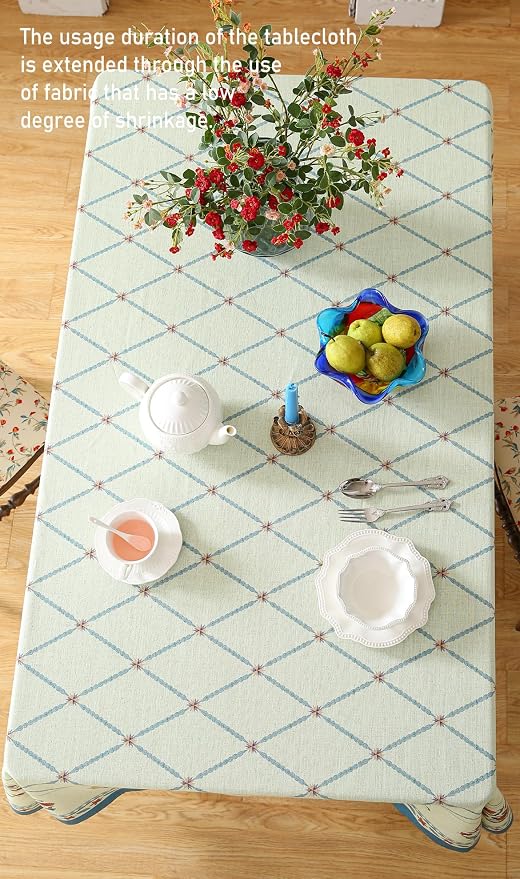 ISAENNE Designer Linen Floral Small Square Tablecloth, Light Green Farmhouse - Image 9