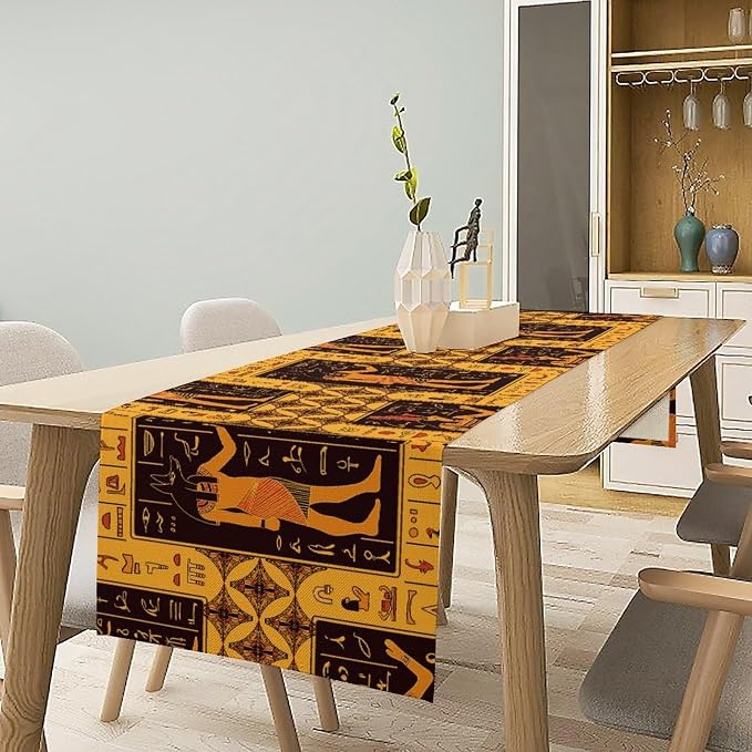 Retro Egypt Table Runner, Vintage Egyptian Gods Ancient Egyptian Hieroglyphs - Image 3