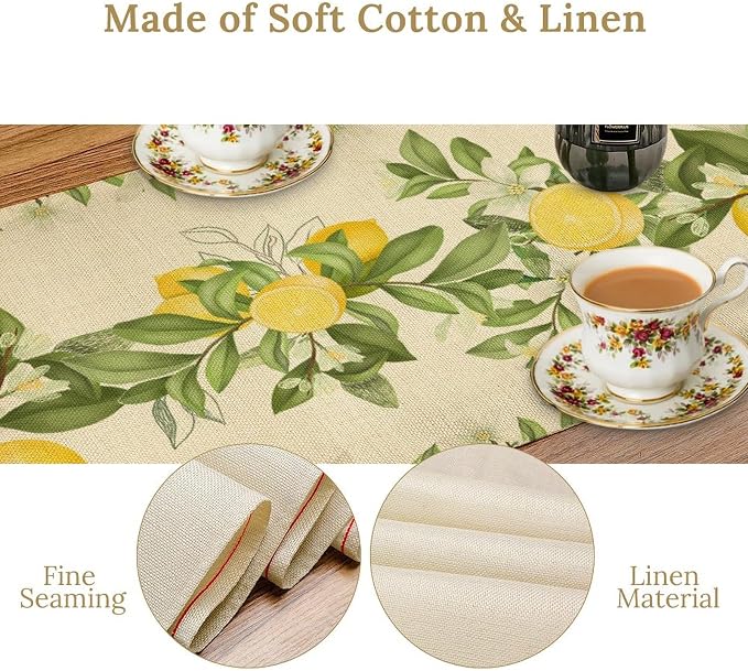 Summer Lemon Table Runner, Spring Blooming Lemon Tree Branches Bouquets Yellow - Image 6