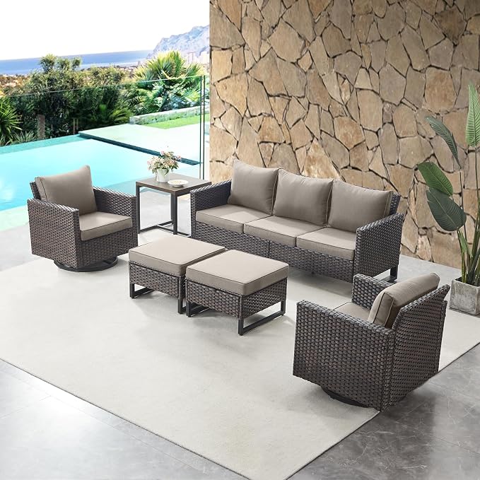 HUMMUH Outdoor Ottomans for Patio Set of 2 PE Wicker Outdoor Footstool - Image 3